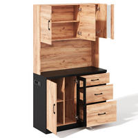 BUFFET 105/40/180 cm Neutral mit LED-Beleuchtung, verstellbaren Einlegeböden und Steckdose im Euro-Stil - Naturfarben, Holz (105/180/40cm) - Oxeza