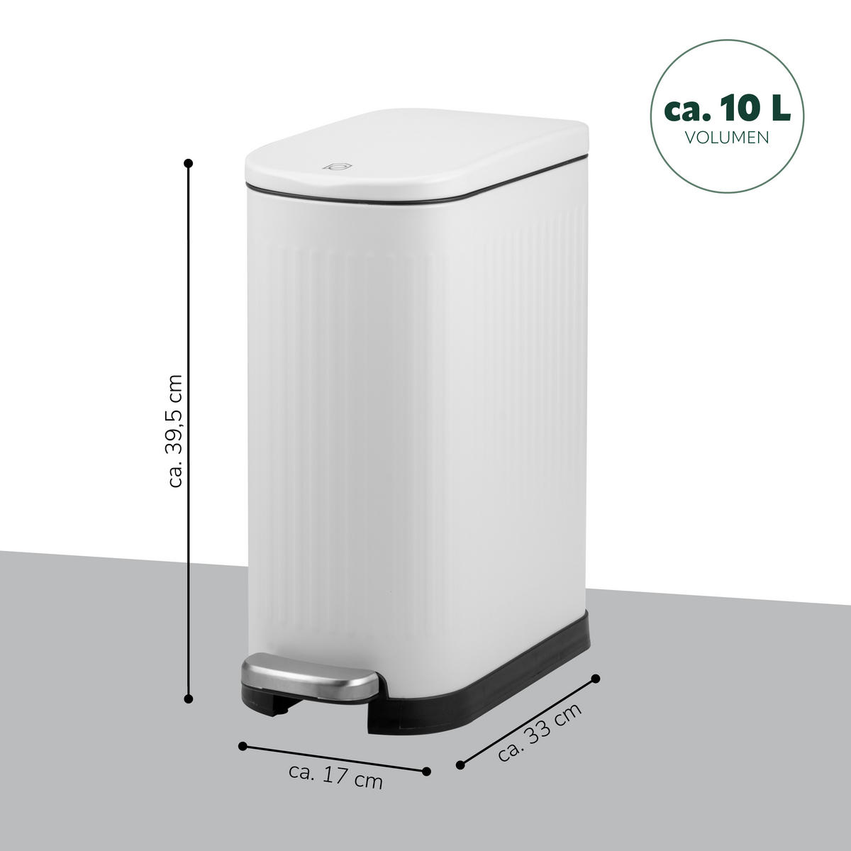 ABFALLEIMER 10 Liter, weiß - Weiß, Metall (17/39.5/33cm) - eluno
