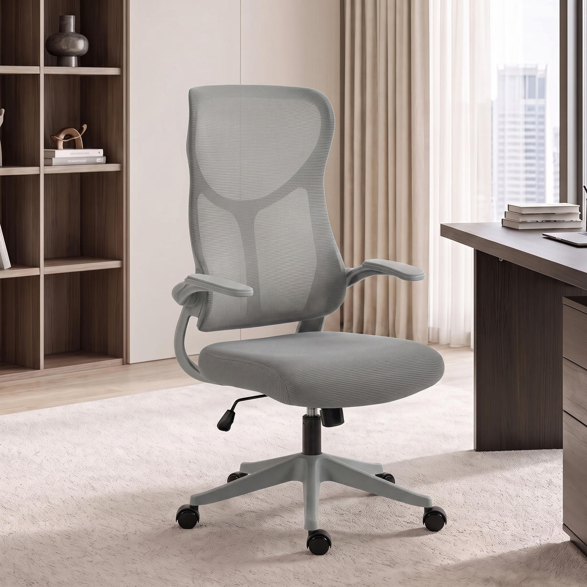 BÜROSTUHL Sperrholz Polypropylen Grau - Grau, Kunststoff/Textil (69.5/120/64cm) - HOMCOM