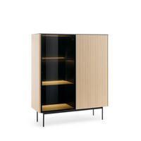 VITRINE Rita Vincenza Eiche, mit LED Beleuchtung und Glasfront - Eichefarben/Schwarz, Holzwerkstoff (107/126/39cm) - Bettso