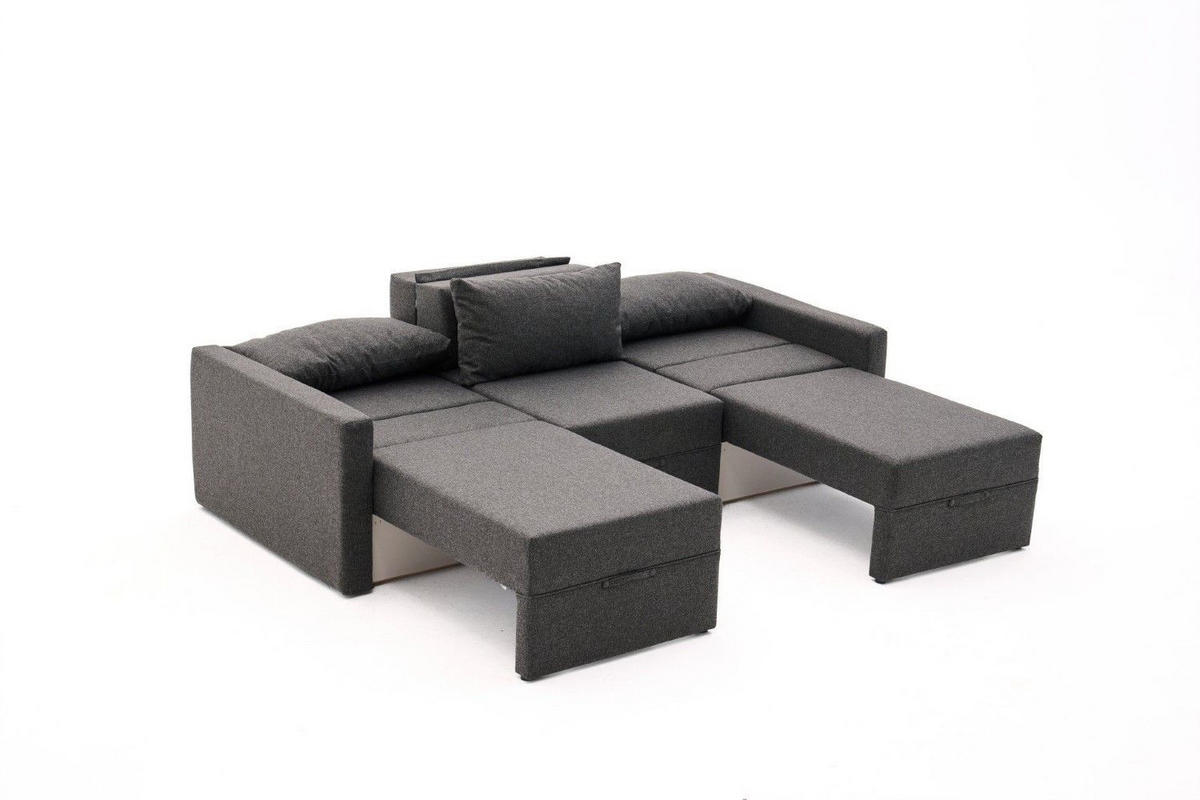ECKSCHLAFSOFA mit Hocker - Anthrazit/Schwarz, Kunststoff/Textil (230/180cm) - myHomelando
