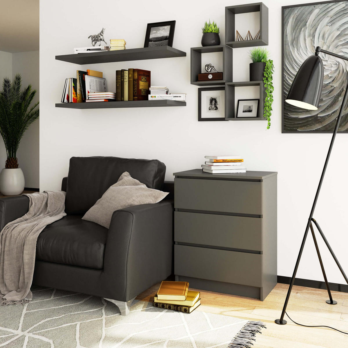 KOMMODE Graphit Grau 77/60/40 - Graphitfarben, Holzwerkstoff (60/77/40cm) - RAUMHIRSCH FURNITURE