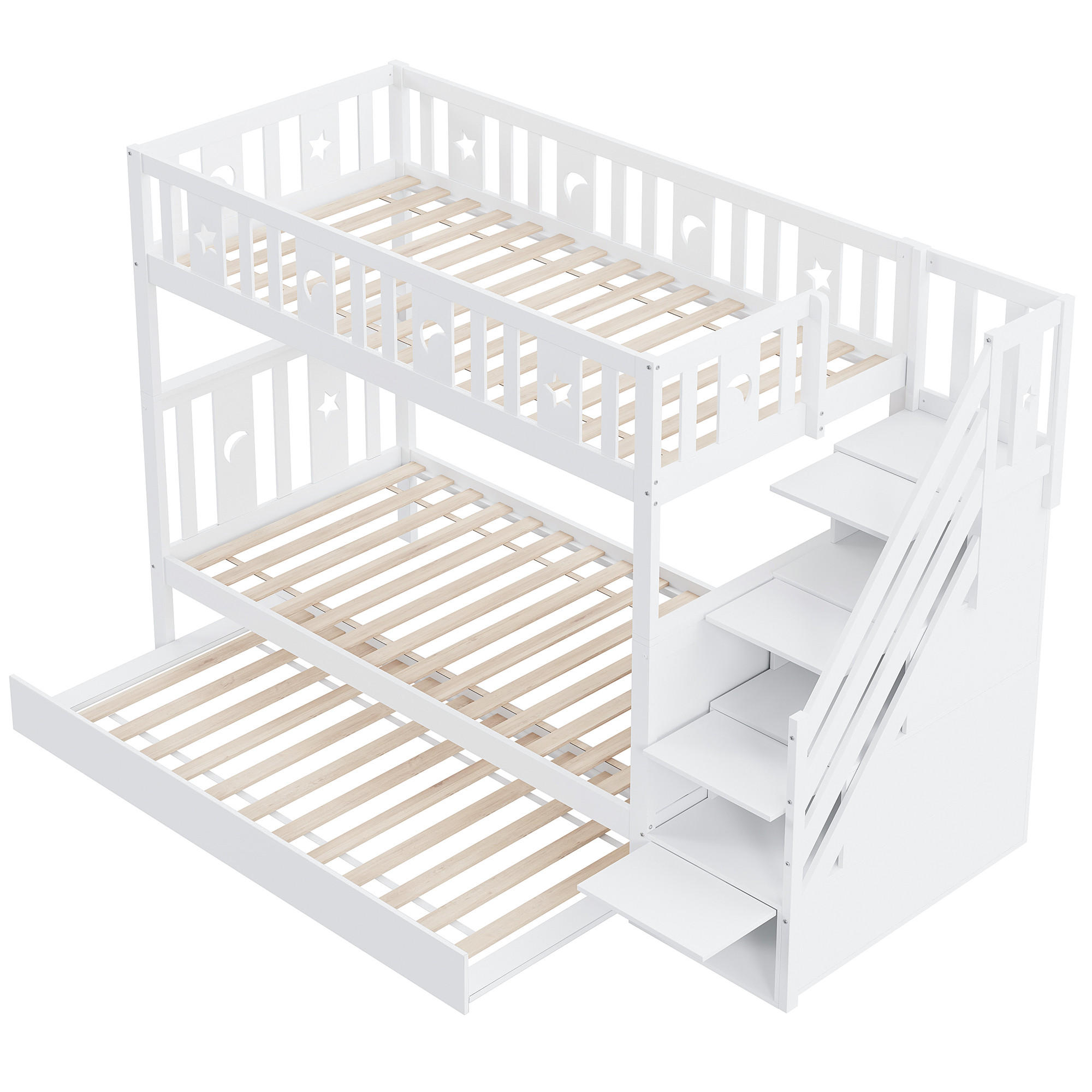 ETAGENBETT 90/200 cm DE-01179, in Weiß, mit Ausziehbett, Sicherheitstreppe und Lattenrost - Weiß, Holz (90/200cm) - ComfortXL