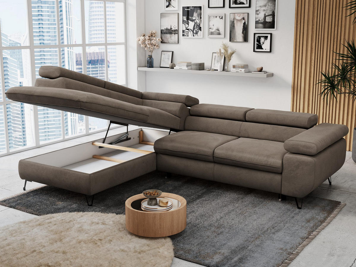 ECKSOFA PETER L Braun Velvet - Links Seite - Schwarz/Braun, Textil/Metall (208/273cm) - MKS