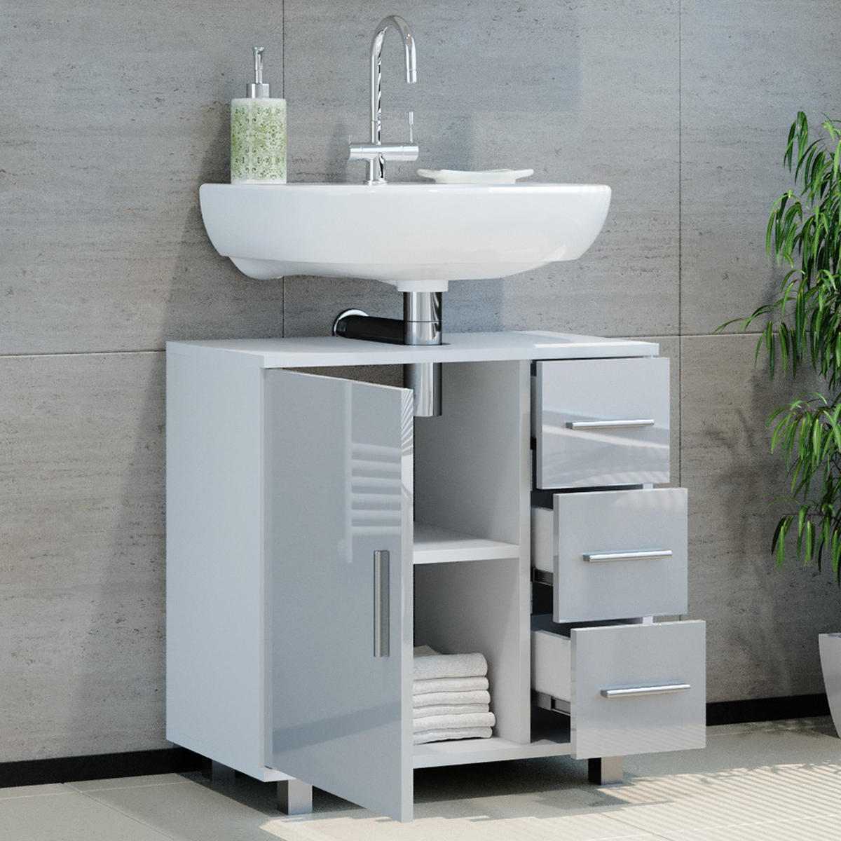 Weiß Hochglanz/Weiß, Holzwerkstoff (60/60.8/33cm) - Vicco