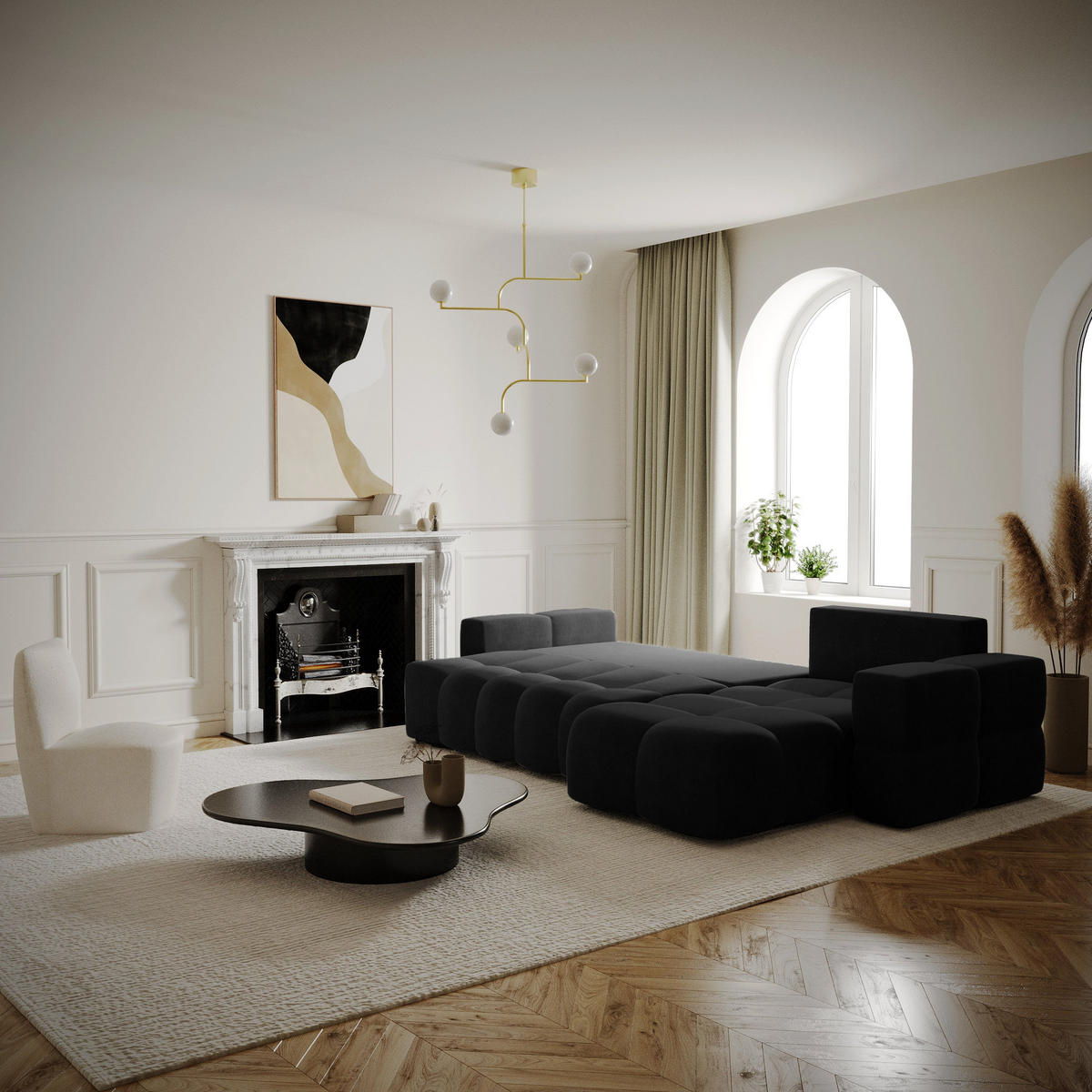 ECKSOFA RECHTS SCHLAFSOFA Mit Stauraum Samt schwarz 286 cm - Anthrazit, Textil (286/169cm) - Sia Home