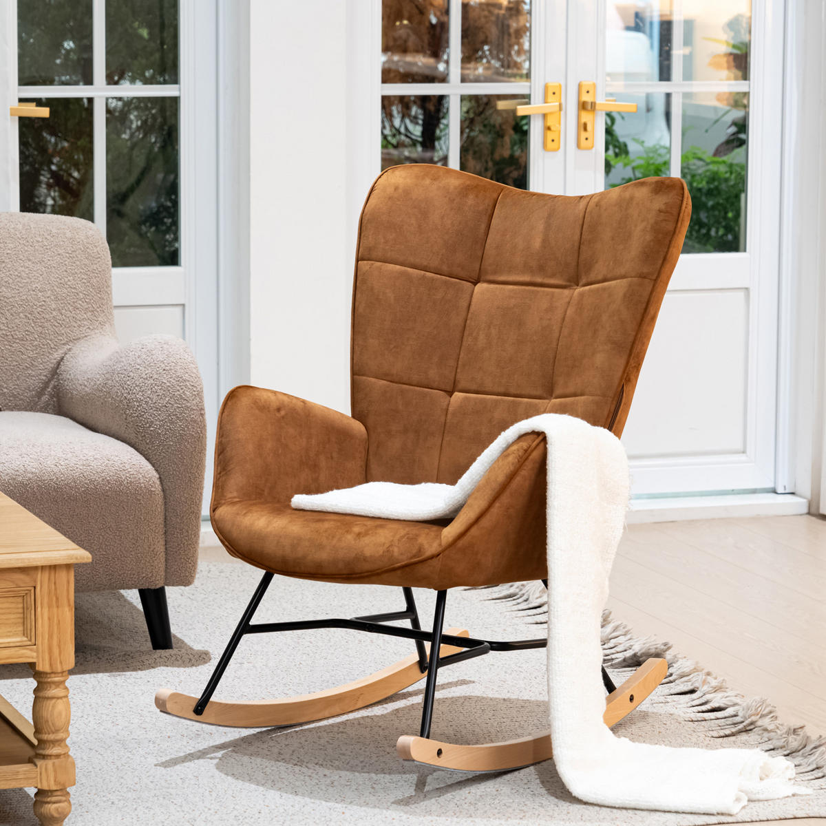 SCHAUKELSTUHL in Webstoff Braun - Braun, Metall (65/97/84cm) - Meubles Cosy