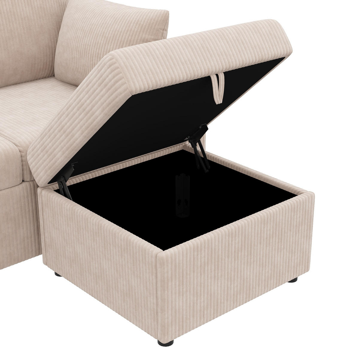 SOFA modulares U-/L-Form 190 x 130 x 85 cm Cord Beige 2 Hocker - Beige, Holz (130/85/190cm) - Meubliv