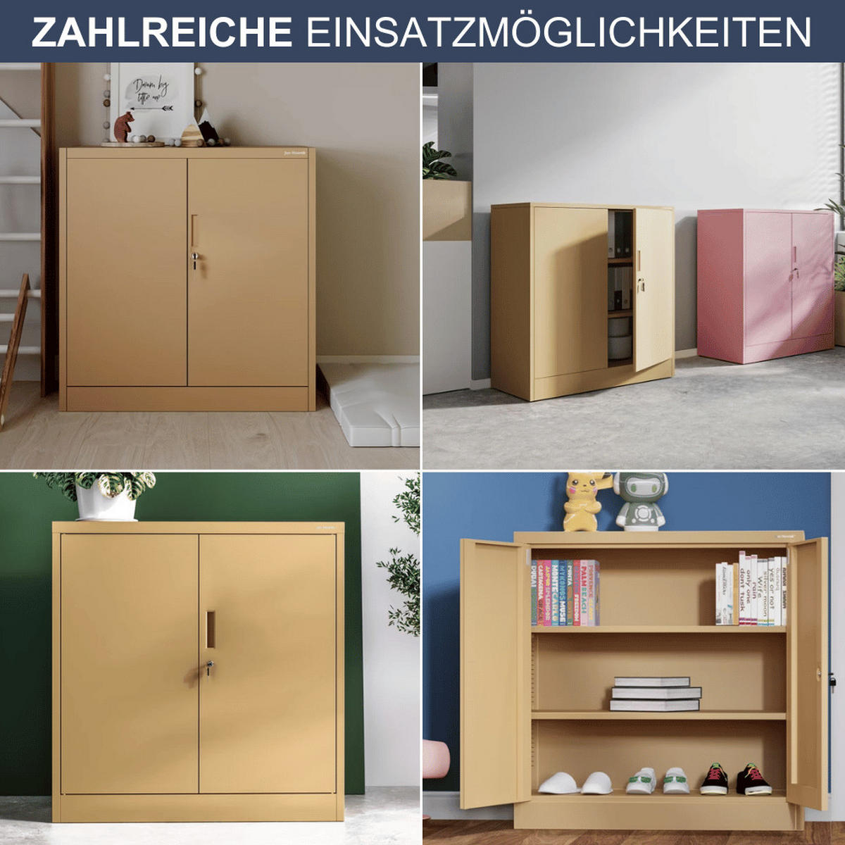 AKTENSCHRANK abschließbar KADO mit Flügeltüren 93x90x40cm Beige - Beige, Metall (90/93/40cm) - DELUKE