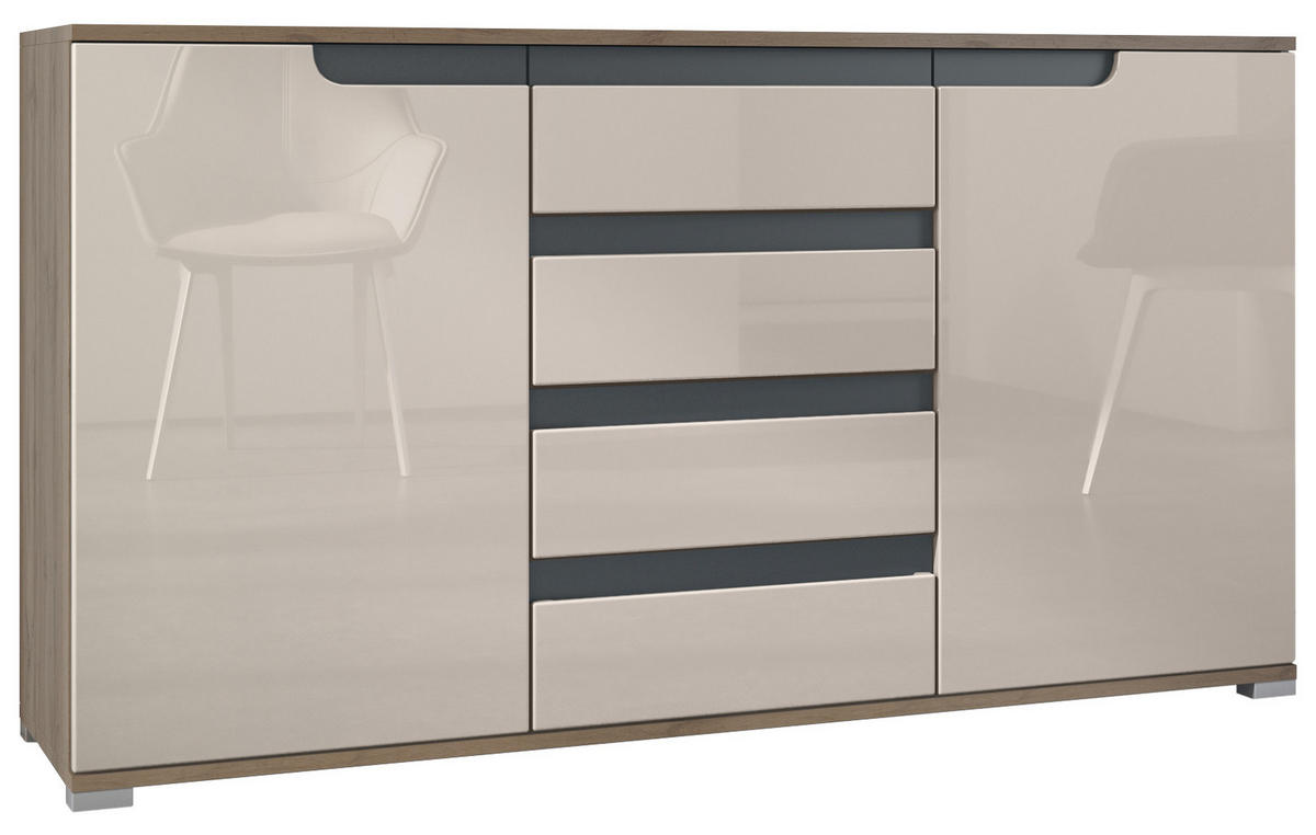 SIDEBOARD Sylt Sandgrau Hochglanz / Anthrazit matt - Sandfarben, Holzwerkstoff (138.5/75.5/35cm) - Vladon
