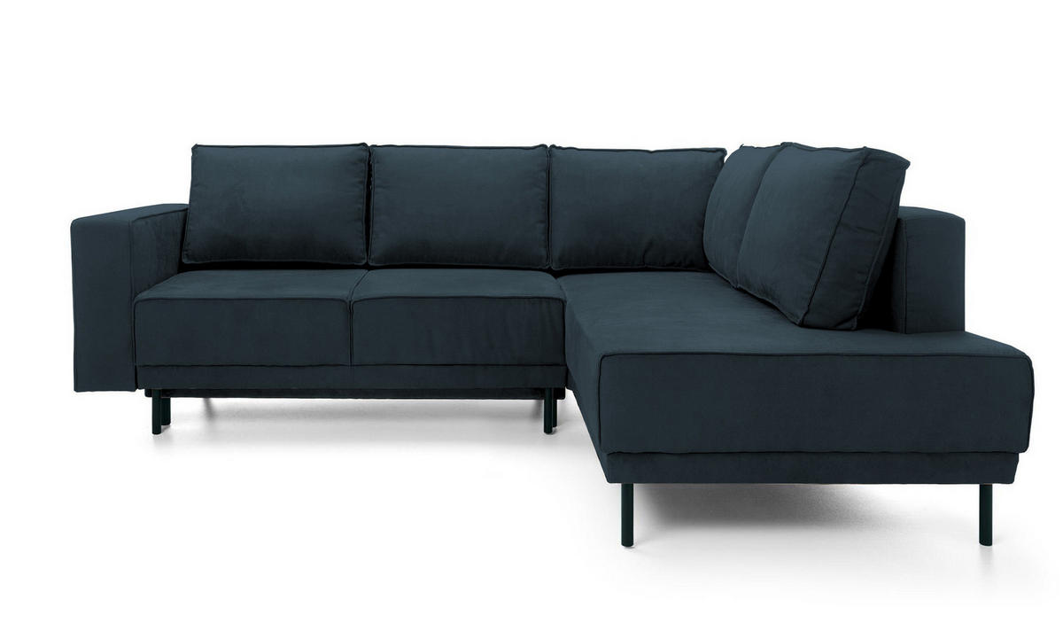 ECKSOFA Rodario Dunkelblau Velours - Schwarz/Dunkelblau, Textil/Metall (247/187cm) - Selsey