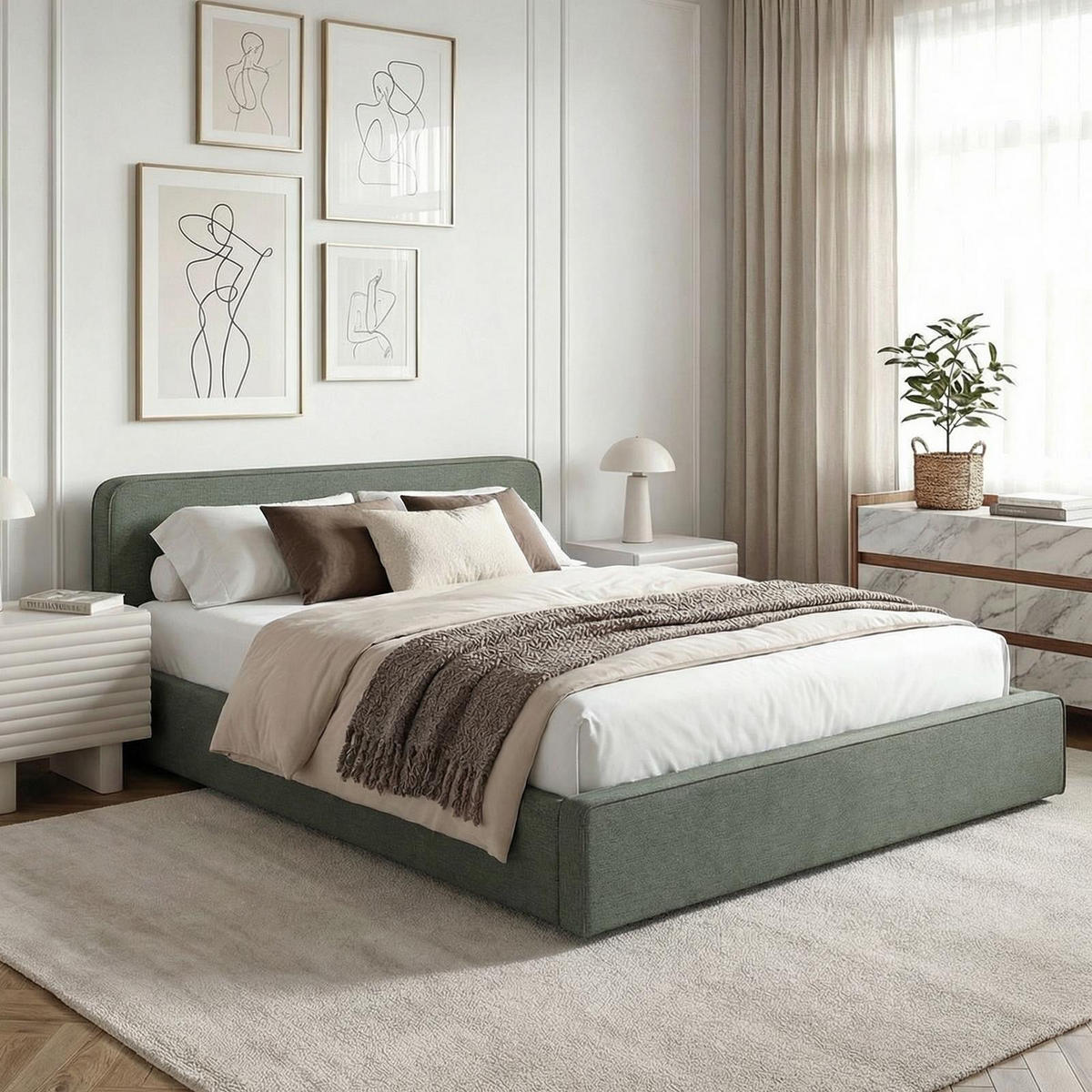 POLSTERBETT MARINI 140X200 CM - Grün, Textil (140/200cm) - IDIMEX