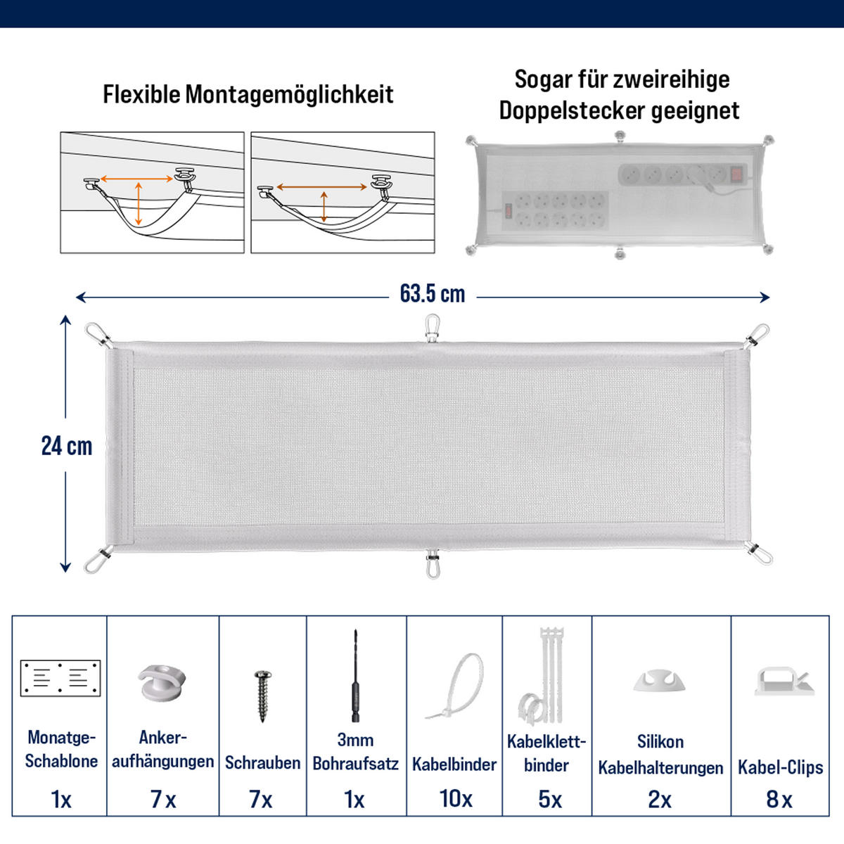 KABELMANAGEMENT Netz für den Schreibtisch, weiß - Weiß, Kunststoff (24/63.5/0.25cm) - Ultimate Setup