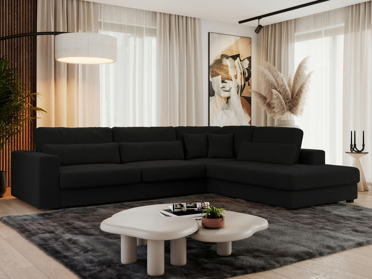 ECKSOFA Savona Schwarz Boucle - rechts - Schwarz, Kunststoff/Textil (249/316cm) - MKS