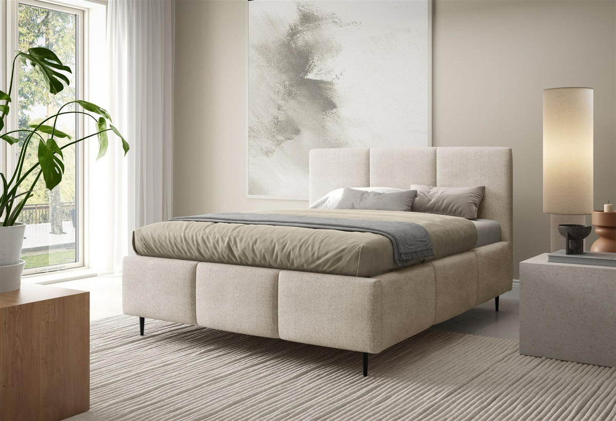 POLSTERBETT Miami Komplettset - Beige, Holzwerkstoff/Textil (160/200cm) - Fun Möbel