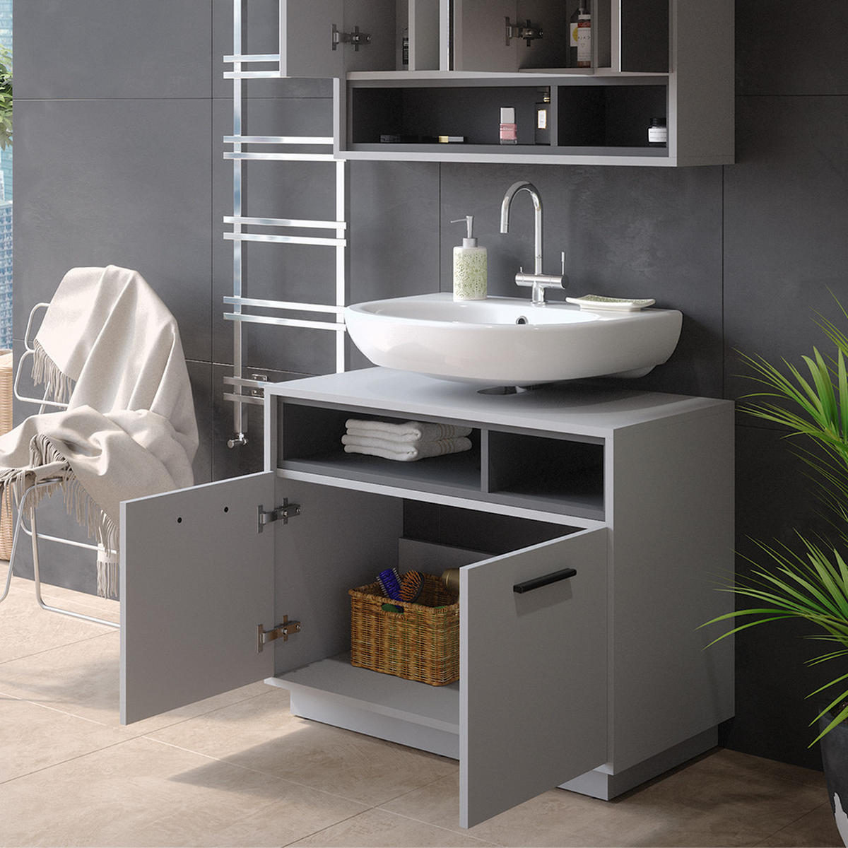WASCHBECKENUNTERSCHRANK Beatrice Grau 80 x 64 cm - Grau, Holzwerkstoff (80/64/40cm) - Vicco