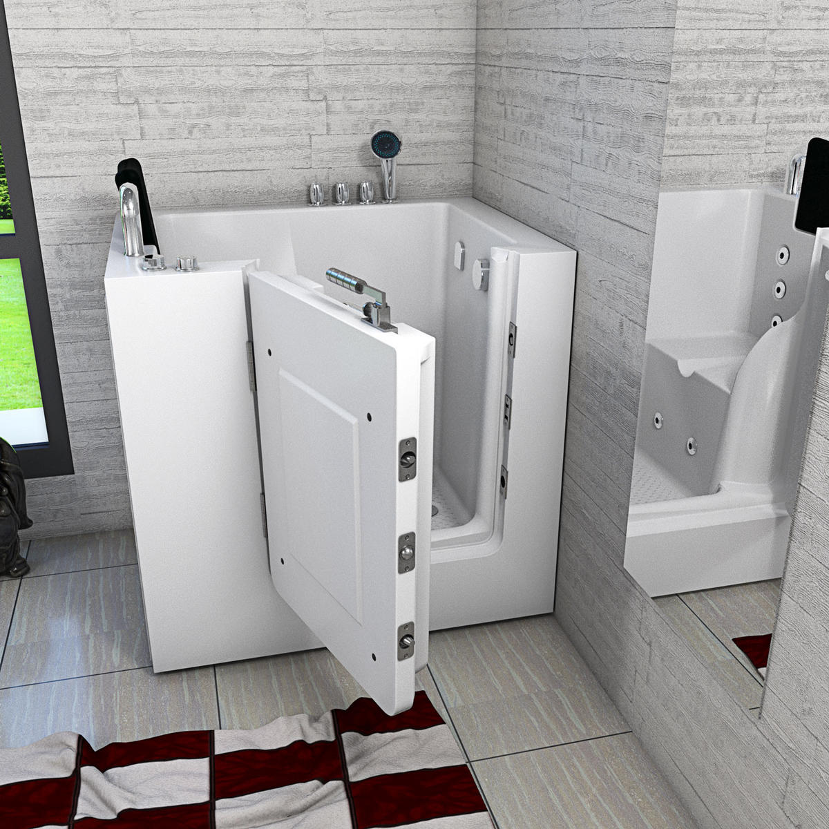 SITZWANNE Whirlpool mit Tür S02WP-TH-C-L - Weiß, Glas/Kunststoff (100/113/78cm) - AcquaVapore by Sandra Jentho