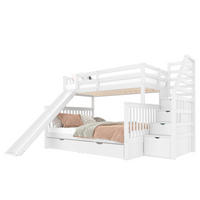 ETAGENBETT 90/200 über 140/200 cm aus Kiefer mit Rutsche und Schubladen Antikweiß - Magnolie, Holz (90/200cm) - Modenvie