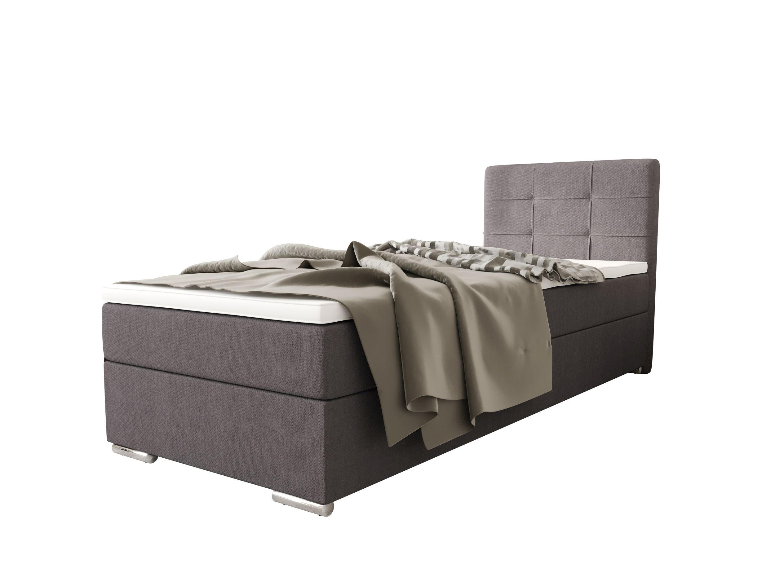 BOXBETT ZILANO 1 mit Matratze H3 und Topper 80x200 Cosmic 160 rechts - Hellgrau, Holz/Textil (80/200cm) - Bedante