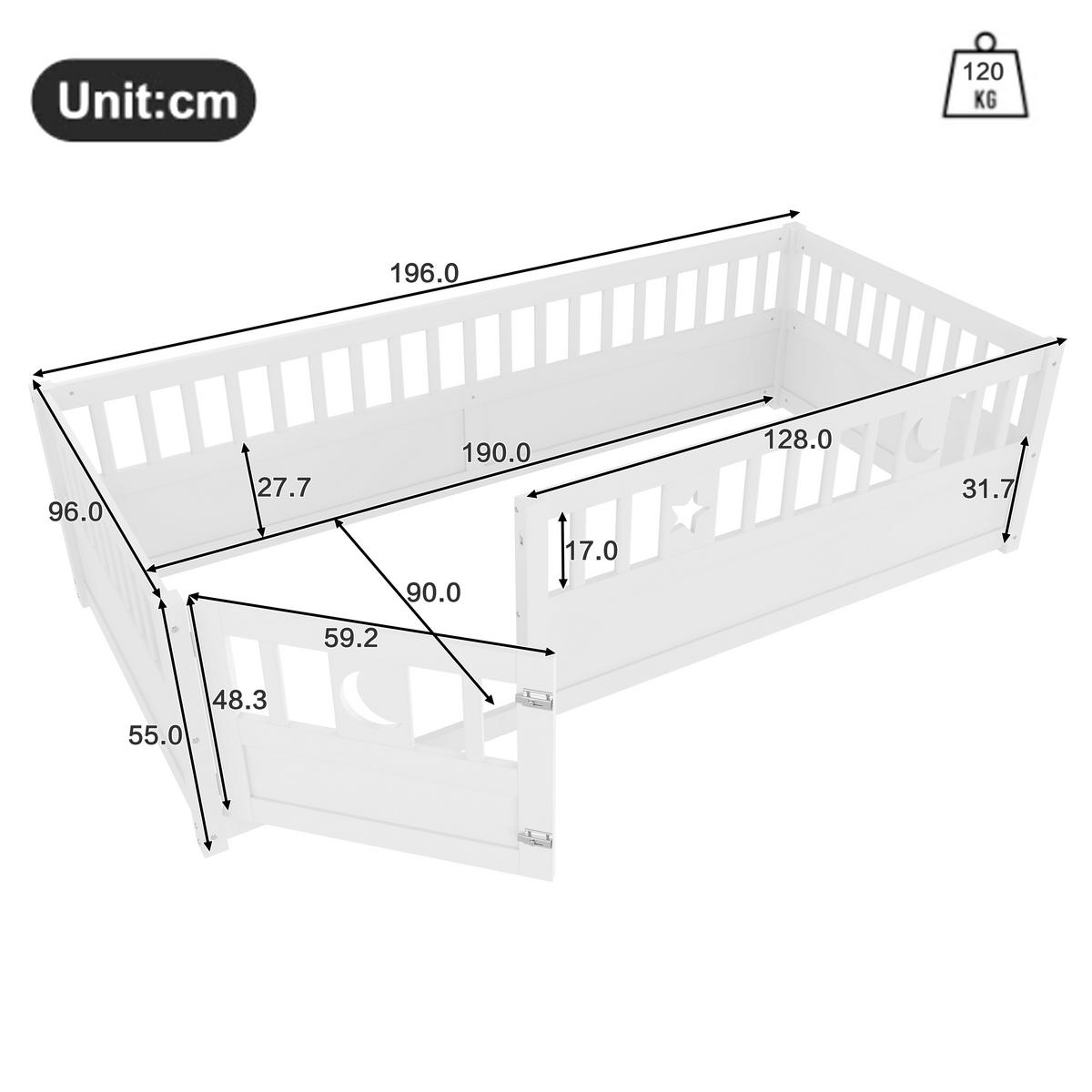 PANELBETT 90x190cm Weiß Kinderbett Gitter Stern-Mond-Dekoration - Weiß, Holz (90/190cm) - FLIEKS