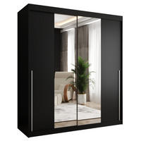 SCHIEBETÜRENSCHRANK mit Spiegel 180 cm Breite, schwarz mit silbernem Griff - Silberfarben/Schwarz, Holzwerkstoff (180/200/62cm) - Home Collective