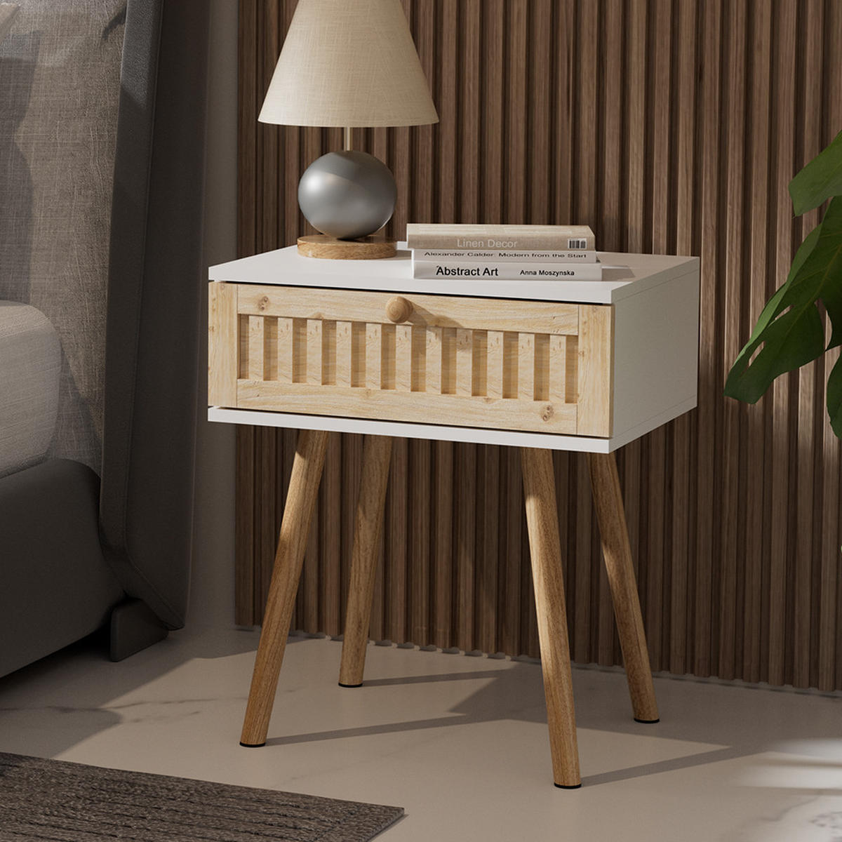 NACHTTISCH Holk Weiß/Kiefer 40 x 47 cm 2-er Set - Weiß/Kieferfarben, Holzwerkstoff (40/47/30cm) - Vicco