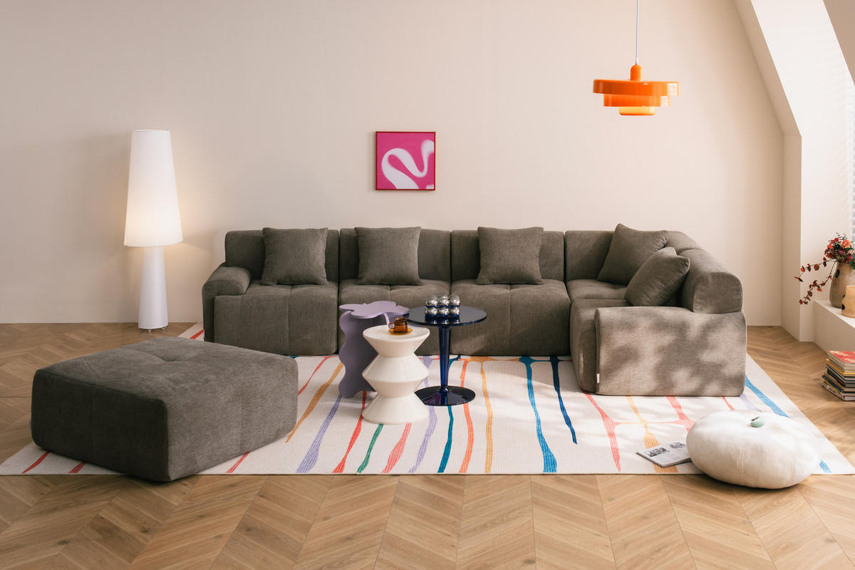 WOHNLANDSCHAFT Chenille Blaugrau - Braun, Textil (345/73/190cm) - MILYsofa