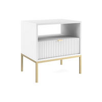 NACHTTISCH mit 1 Schublade & 1 Ablage - Weiß & Goldfarben - LIOUBA II - Weiß, Holz (39/56/54cm) - Pascal Morabito