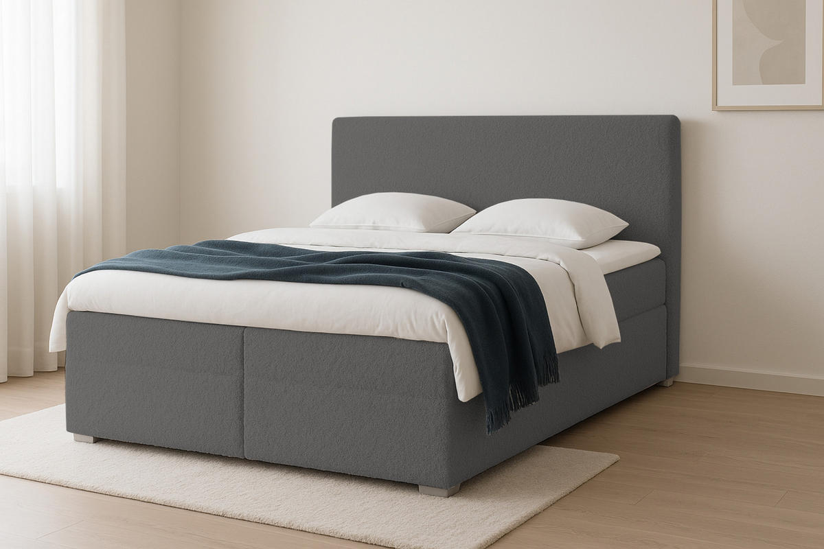 BOXBETT BOUCLE 180/200 in Boucle Dunkelgrau H3 - Dunkelgrau, Holz/Holzwerkstoff (180/200cm) - Deine Möbel 24