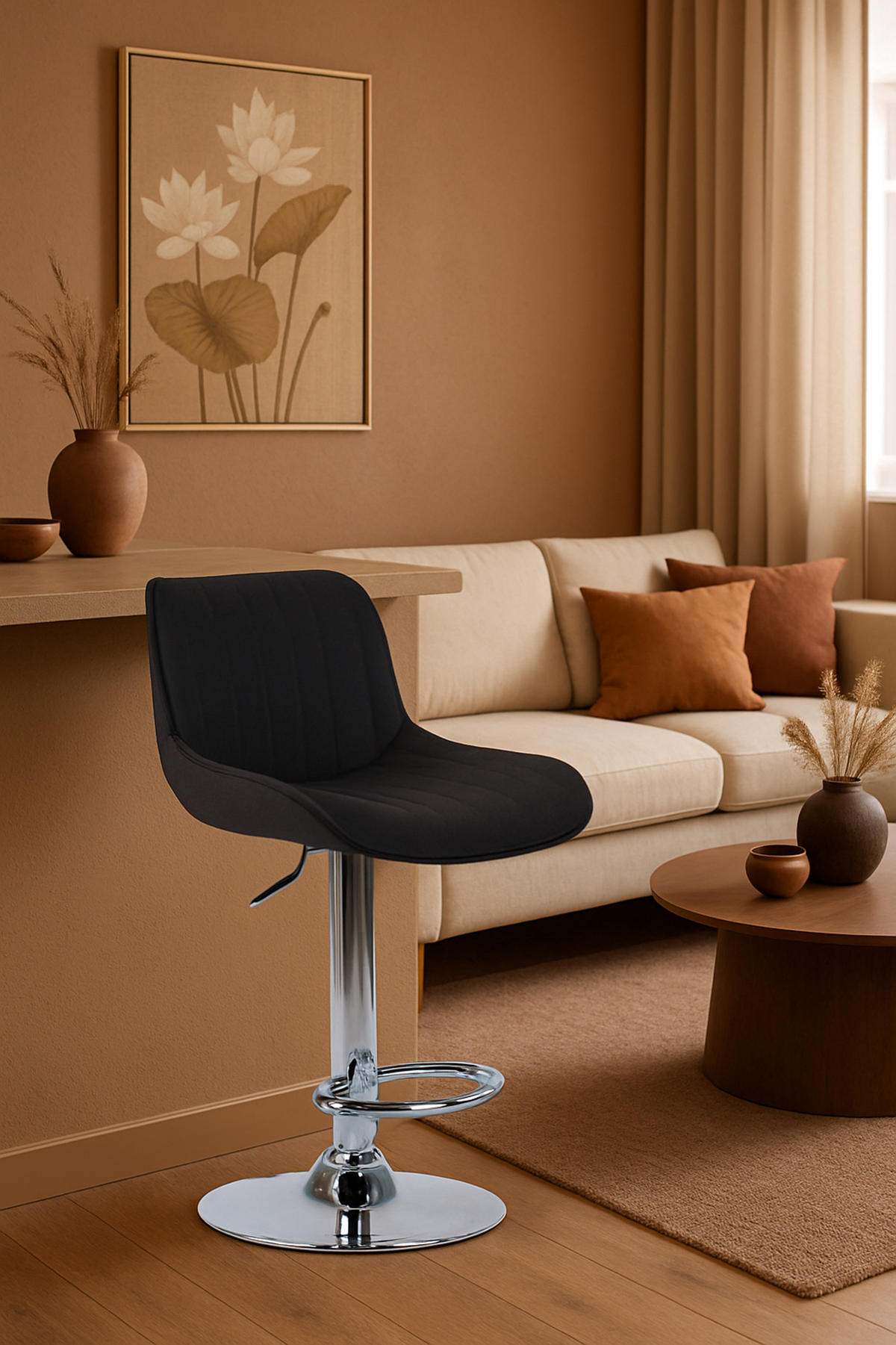 BARHOCKER Lento Gestell Metall in Chromoptik Stoff Schwarz - Chromfarben/Schwarz, Textil/Metall (50/108/50cm) - TPFLiving