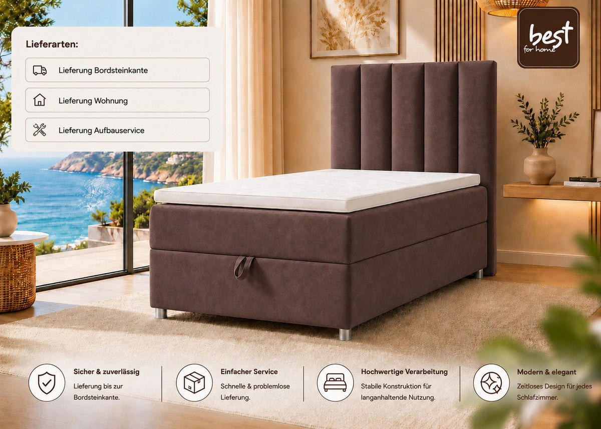 BOXBETT mit Bettkasten Trinity K-10 SINGLE Bonellfederkern inkl. Topper - Braun, Holz/Holzwerkstoff (80/200cm) - Best For Home