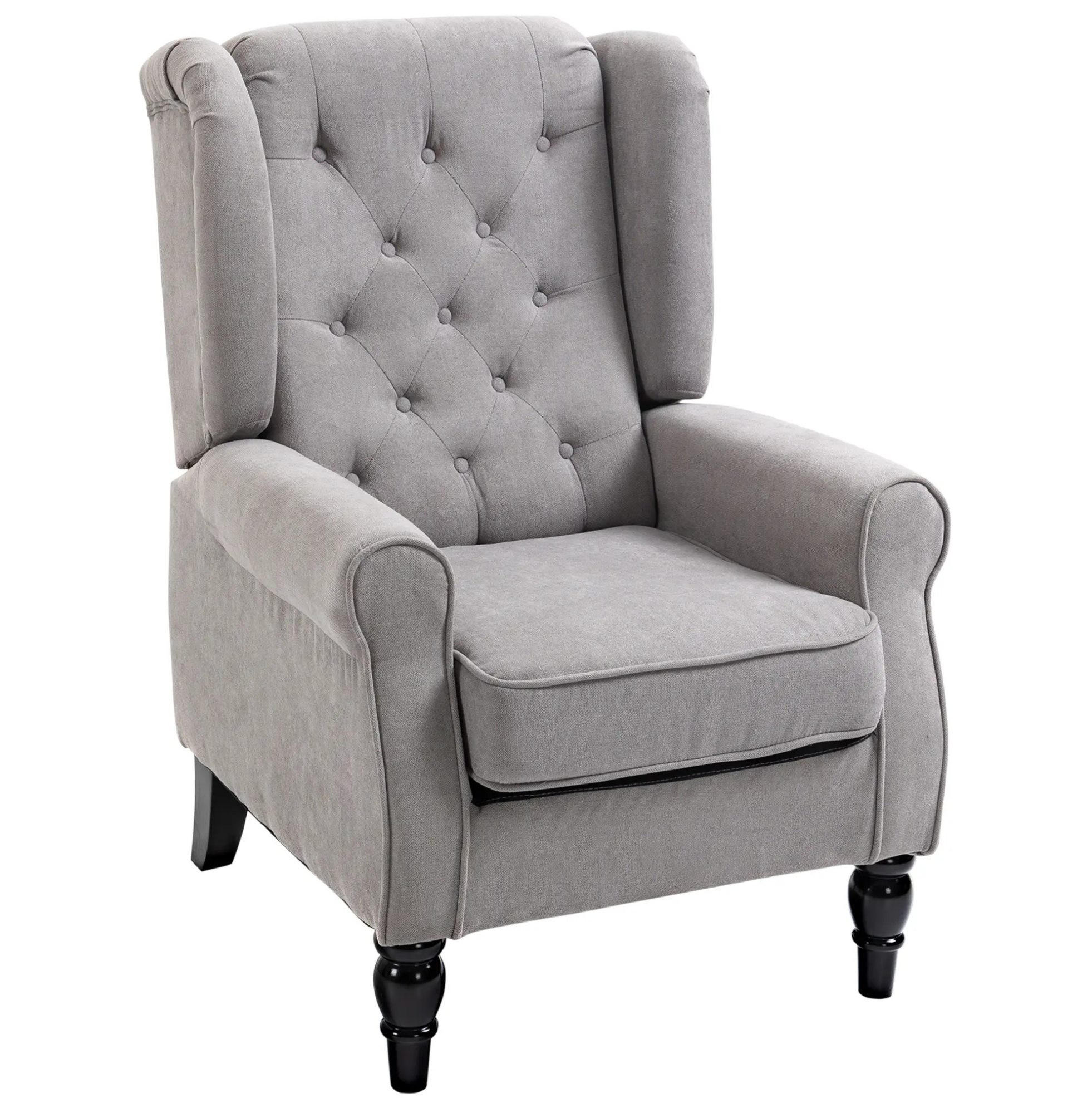 OKWISH KŘESLO 86/74/102 cm šedé z polyesteru s vysokým opěradlem a knoflíkovým prošíváním