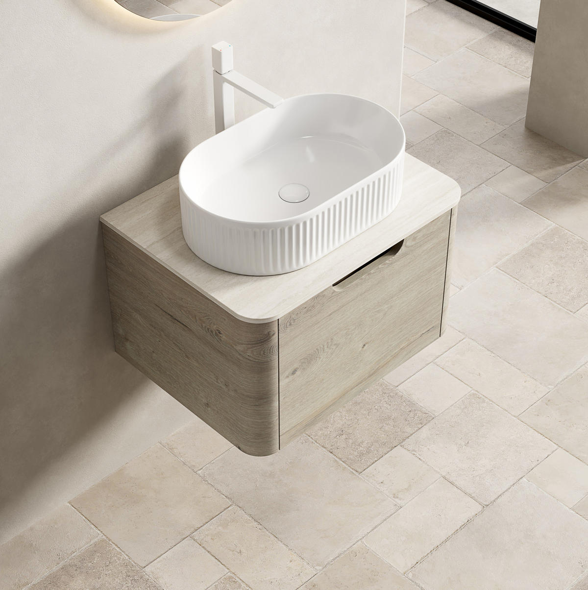 WASCHTISCHKOMBI 60 cm in Beige mit Keramikbecken und Soft-Close-Schublade - Creme, Keramik (60/50.2/46cm) - Flora Grace
