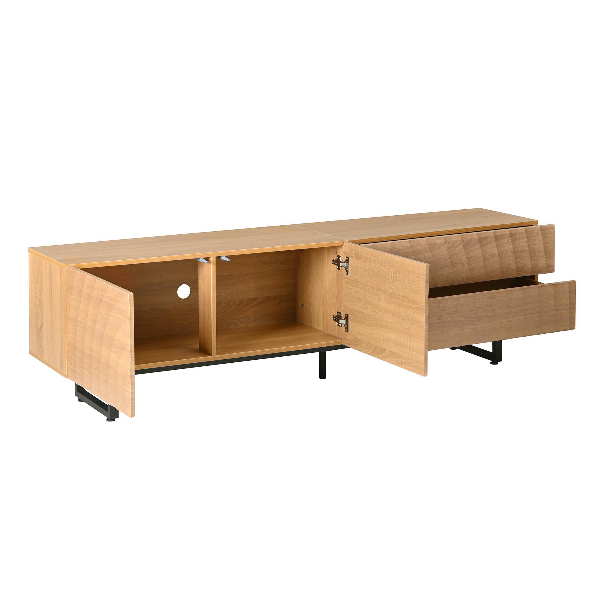 TV-ELEMENT180X38X51,5CM NaturholzOptik mit 3DMaserung und Metallbeinen - Naturfarben, Holz (48.49/13.79/60.3cm) - Raelunyi
