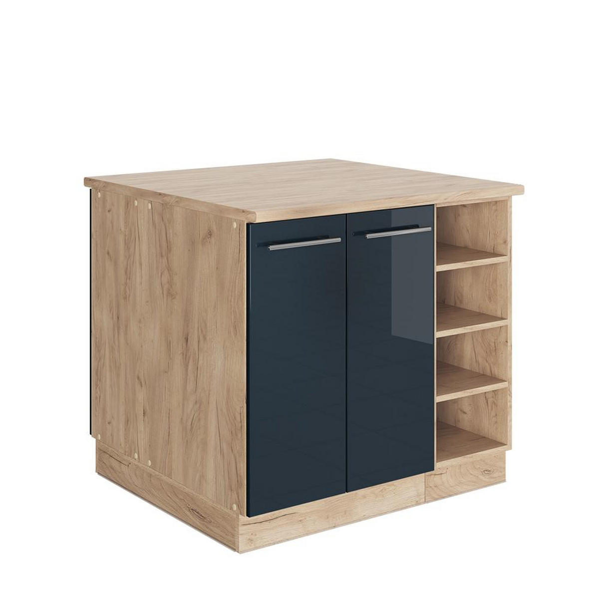 KÜCHENINSEL Fame-Line Dunkelblau Hochglanz 90 cm ohne Arbeitsplatte - Eichefarben/Dunkelblau, Holzwerkstoff (90/82/81.6cm) - Vicco