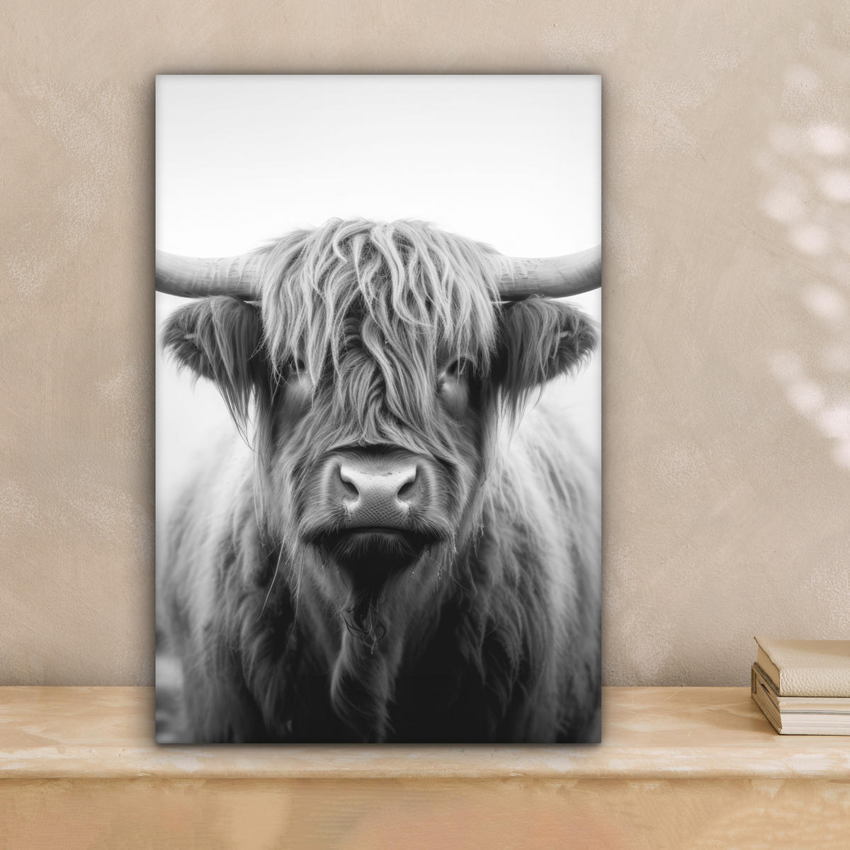 LEINWANDBILD - Schottischer Highlander - Nebel - Schwarz - Weiß - 20x30 - Bilder - Grau, Textil (20/30cm) - MuchoWow