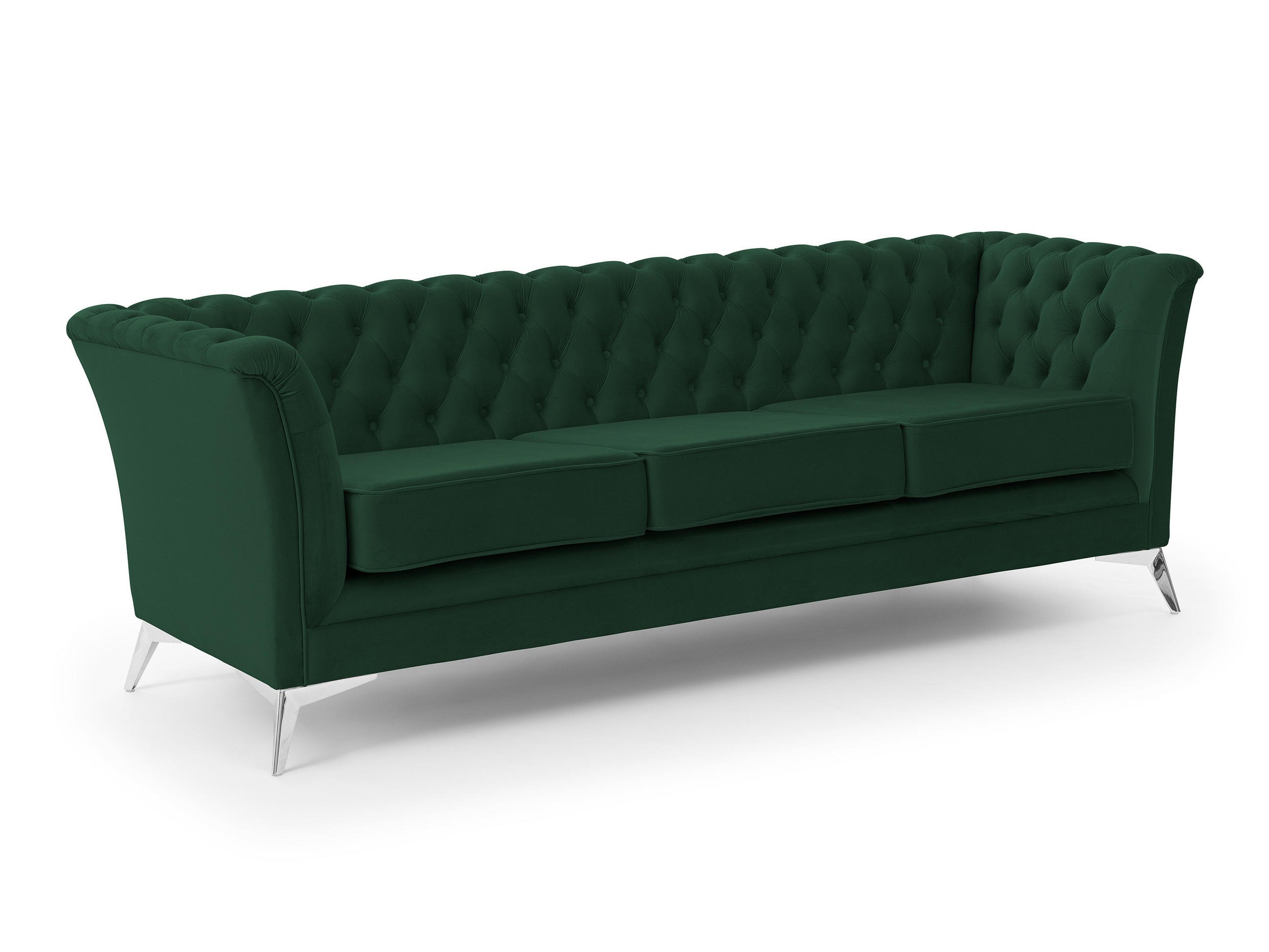 CHESTERFIELD-SOFA 3-sitzer Whitby Flaschengrün Samt mit silbernen Füßen - Dunkelgrün/Silberfarben, Holz/Textil (237/78/82cm) - S-Style Möbel