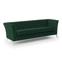 CHESTERFIELD-SOFA 3-sitzer Whitby Flaschengrün Samt mit silbernen Füßen - Dunkelgrün/Silberfarben, Holz/Textil (237/78/82cm) - S-Style Möbel