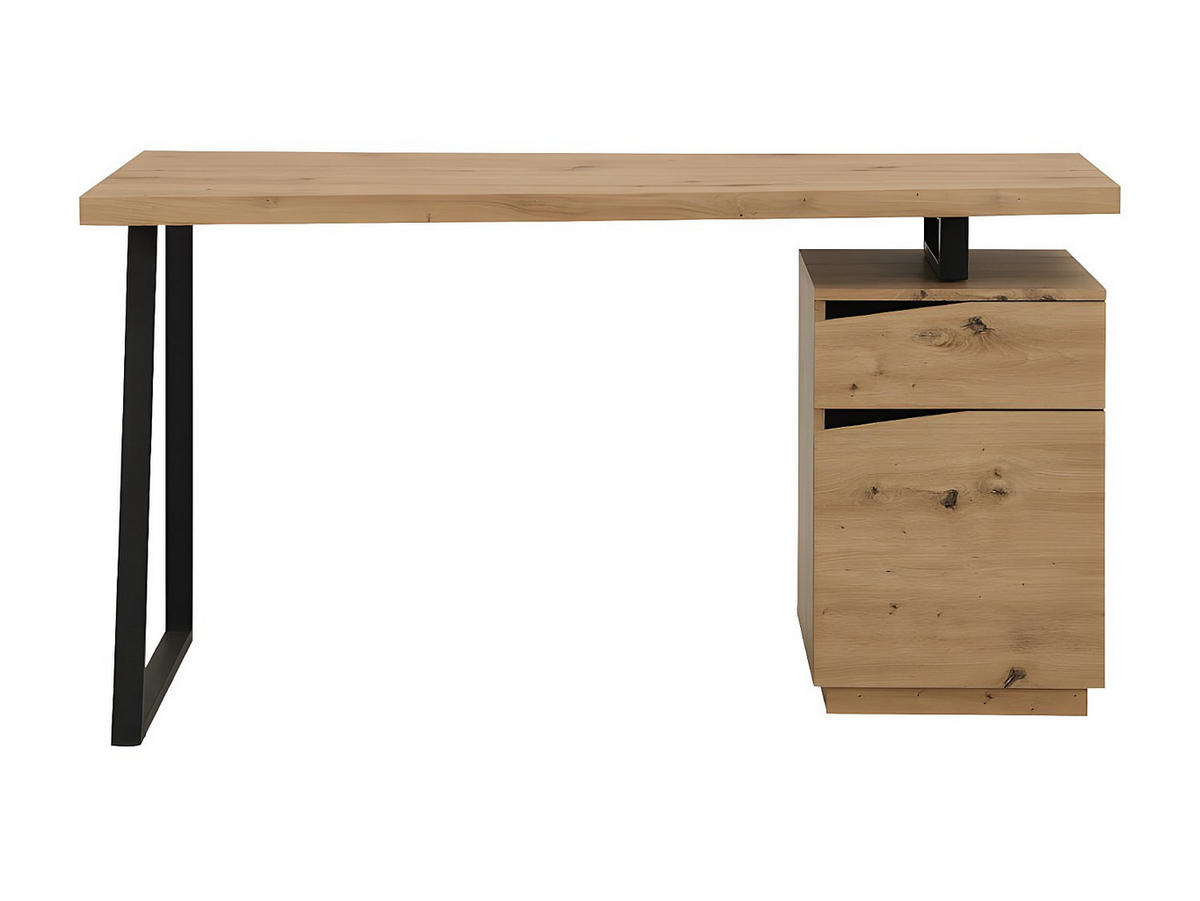 SCHREIBTISCH mit 1 Schublade & 1 Tür - MDF & Edelstahl - Eichefarben & Schwarz - GOTAMA - Schwarz, Holz (60/140/75cm) - Vente-Unique