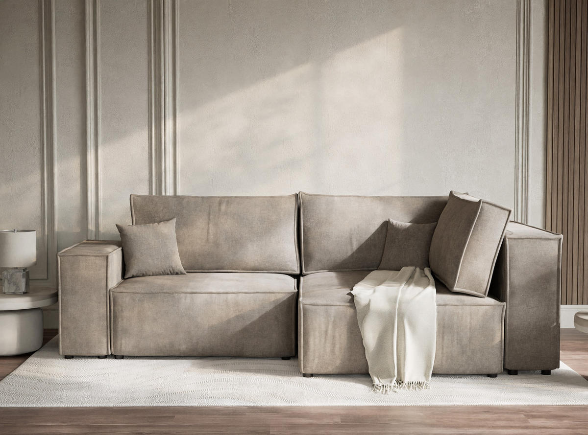 ECKSOFA MIT SCHLAFFUNKTION Tonga Braun Webstoff - Schwarz/Braun, Holz/Holzwerkstoff (255/105cm) - Maison de Reve