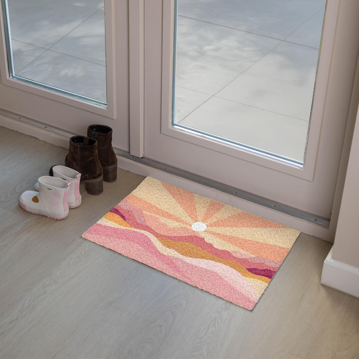 FUSSMATTE Berge - Abstrakt - Sonnenstrahlen - Rosa Sauberlaufmatte 60x40 cm - Rosa, Kunststoff (60/40cm) - MuchoWow