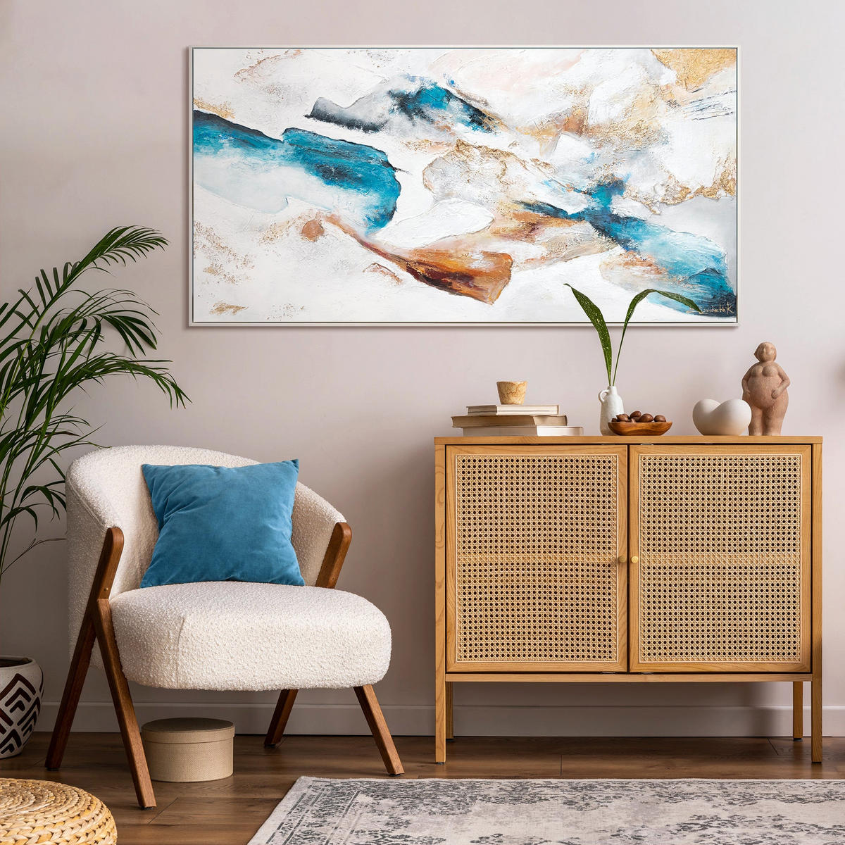 GEMÄLDE Smaragd Schattenfugenrahmen Weiß 140x70 cm - Weiß, Holz (140/70cm) - YS-art gallery