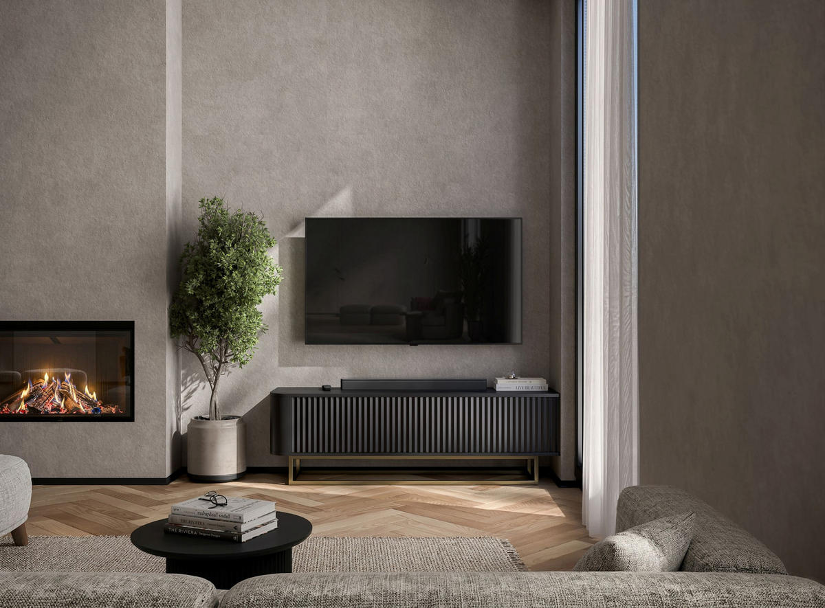 TV STOLÍK Aurora čierny matný 140 cm s kovovým rámom - čierna, kov/kompozitné drevo (140/44/35cm) - Meble Lindner