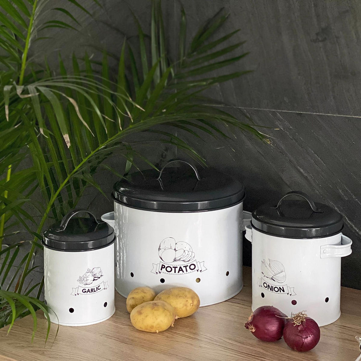 VORRATSDOSEN SET mit Deckel und Beschriftung (3-tlg.) - Weiß, Metall - Intirilife