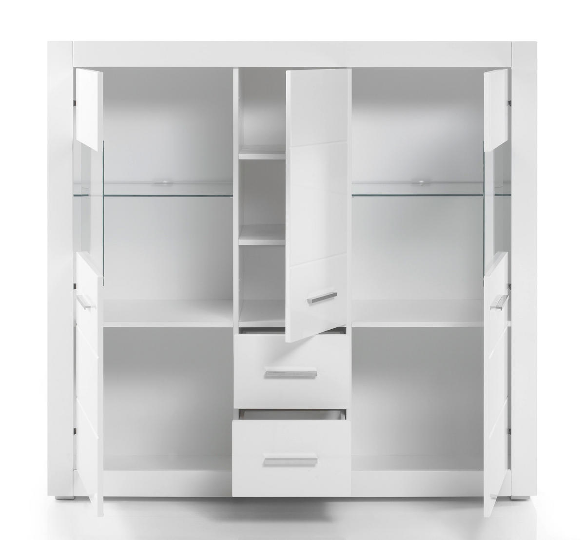 HIGHBOARD weiß Hochglanz 149 cm, Kommode mit viel Stauraum - Chromfarben/Weiß Hochglanz, Holzwerkstoff/Kunststoff (149/142/42cm) - Furn.Design