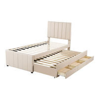 POLSTERBETT 90/200 cm Beige mit Ausziehbett und 3 Schubladen höhenverstellbares Kopfteil - Beige, Textil (90/200cm) - OKWISH