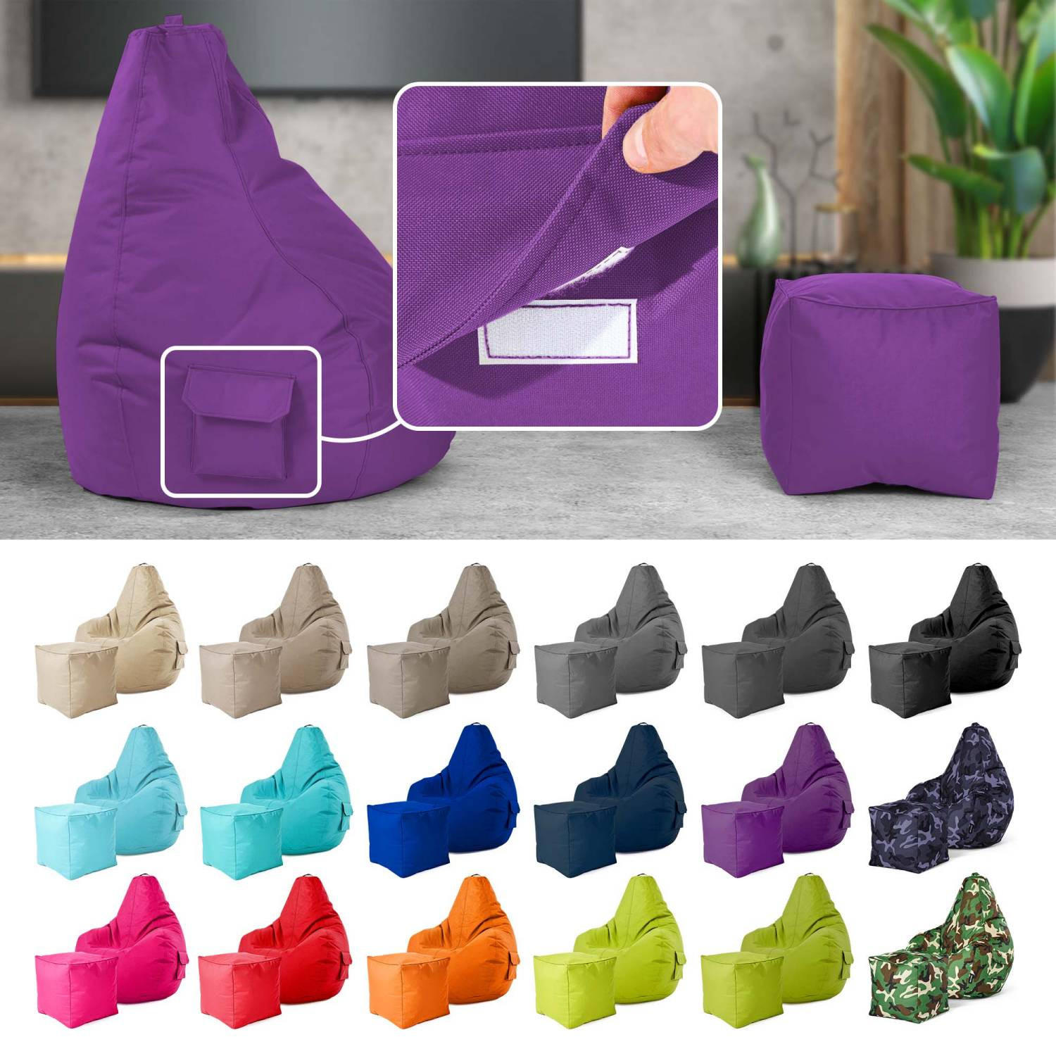 SITZSACK + Hocker "Cozy+Cube" 2er Set - Lila, Textil (70/90/80cm) - Green Bean