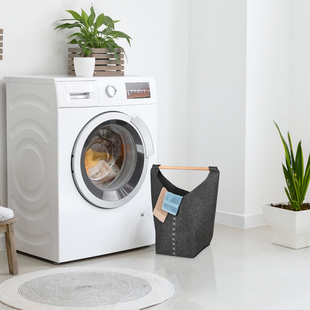 WÄSCHESAMMLER - Anthrazit, Holz/Textil (62/68/34.5cm) - Relaxdays