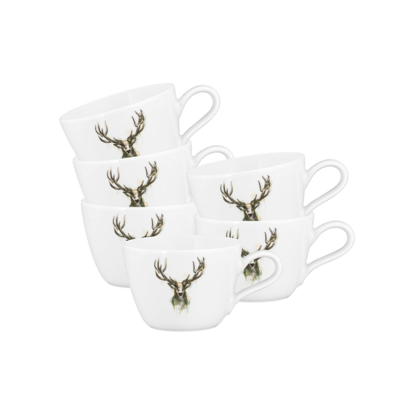 KAFFEETASSEN Life Nature Hirsch weiß-braun 240 ml 6er Set - Weiß/Braun, Keramik (0.24L) - Seltmann Weiden