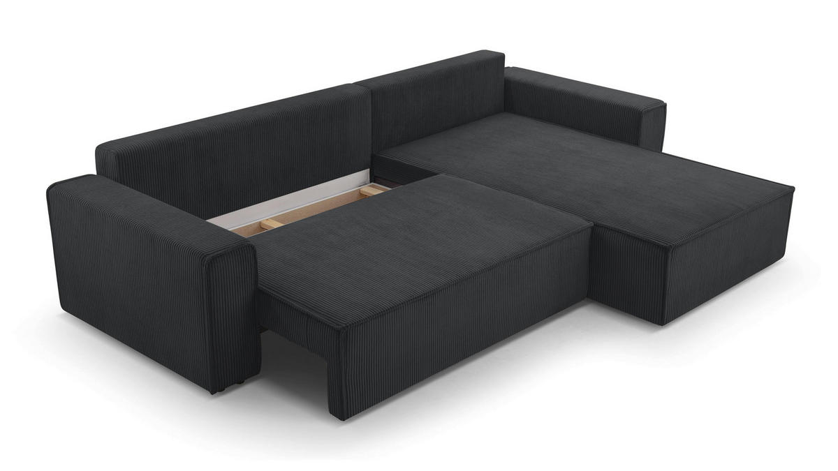 ECKSOFA L Form Cedria Dunkelgrau 287/145/85 cm mit Schlaffunktion - Dunkelgrau/Schwarz, Kunststoff/Textil (287/145cm) - AX Living